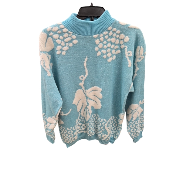 Vintage Sweaters - Vintage Turning Point Sweater Light Blue w Silver Metallic